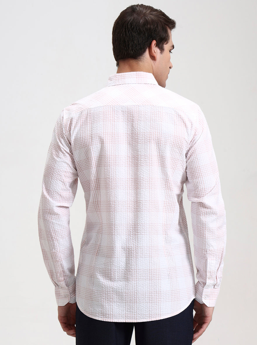 Light Pink Checked Slim Fit Casual Shirt | JadeBlue