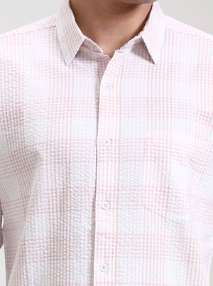Light Pink Checked Slim Fit Casual Shirt | JadeBlue