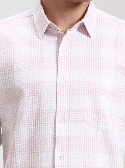 Light Pink Checked Slim Fit Casual Shirt | JadeBlue