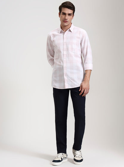 Light Pink Checked Slim Fit Casual Shirt | JadeBlue