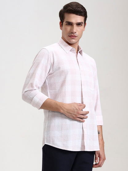 Light Pink Checked Slim Fit Casual Shirt | JadeBlue