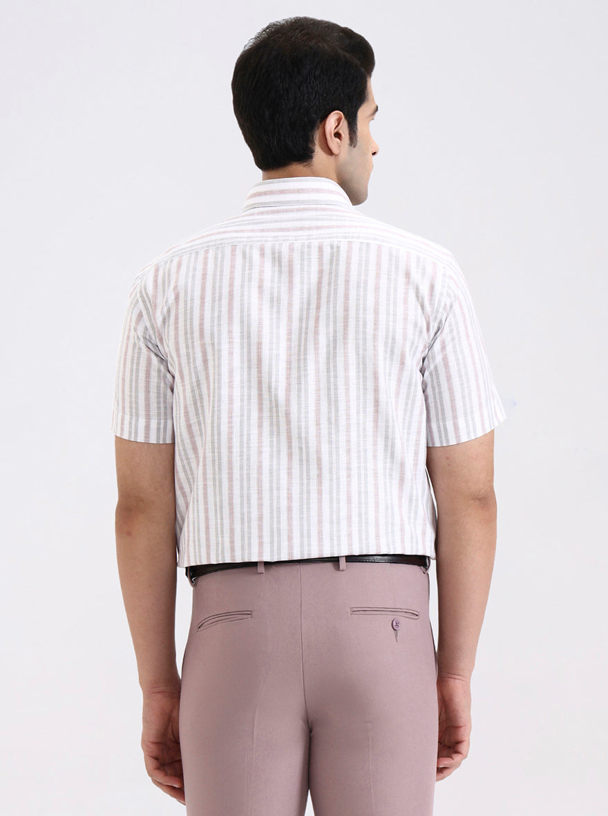 Grey & Pink Striped Regular Fit Formal Shirt | Greenfibre