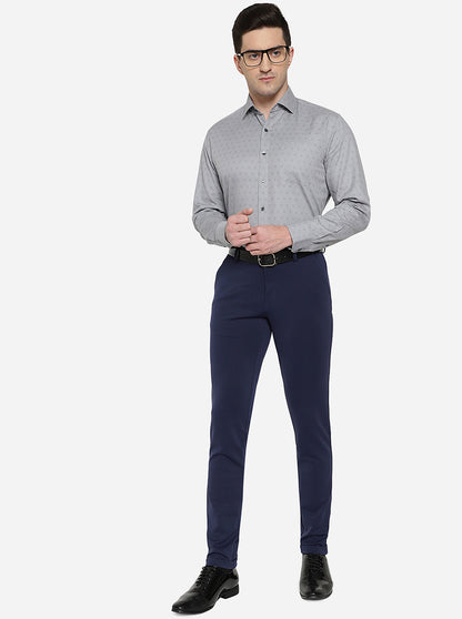 Dark Blue Solid Slim Fit Formal Trouser | JB Studio