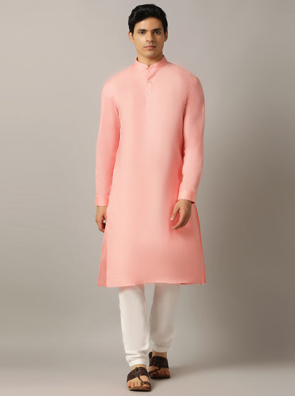 Baby Pink Solid Regular Fit Modi Kurta | JadeBlue