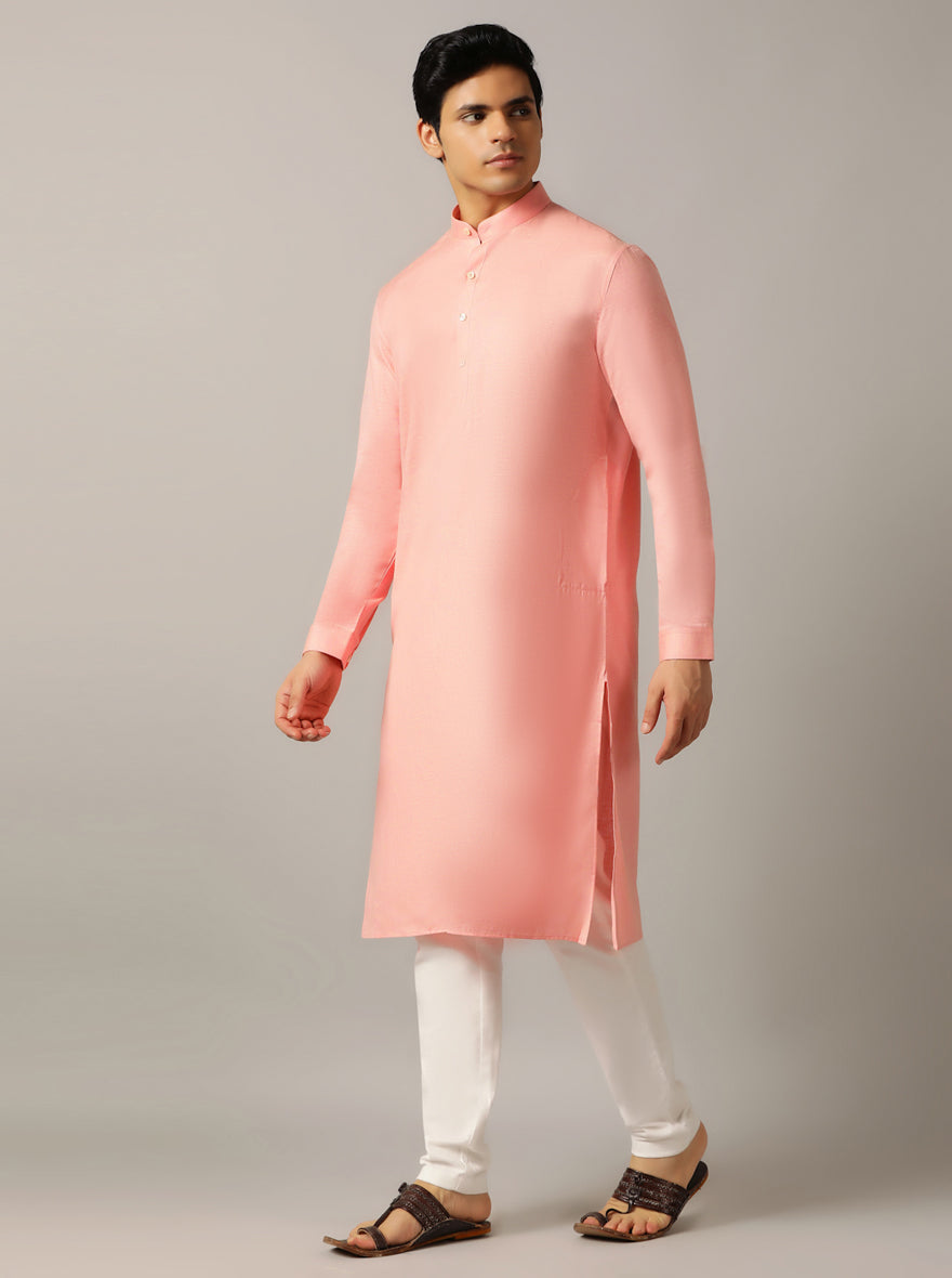 Baby Pink Solid Regular Fit Modi Kurta | JadeBlue