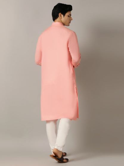 Baby Pink Solid Regular Fit Modi Kurta | JadeBlue