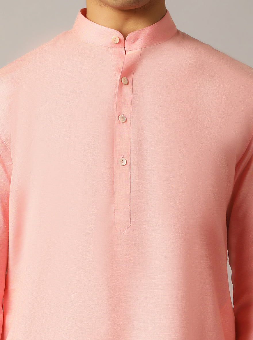 Baby Pink Solid Regular Fit Modi Kurta | JadeBlue