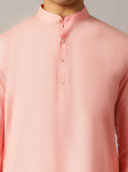 Baby Pink Solid Regular Fit Modi Kurta | JadeBlue