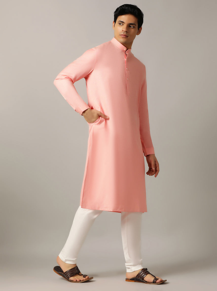 Baby Pink Solid Regular Fit Modi Kurta | JadeBlue