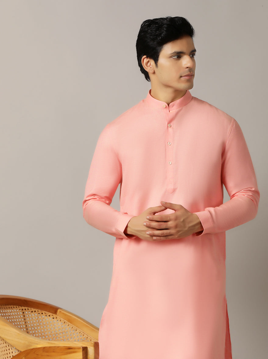 Baby Pink Solid Regular Fit Modi Kurta | JadeBlue