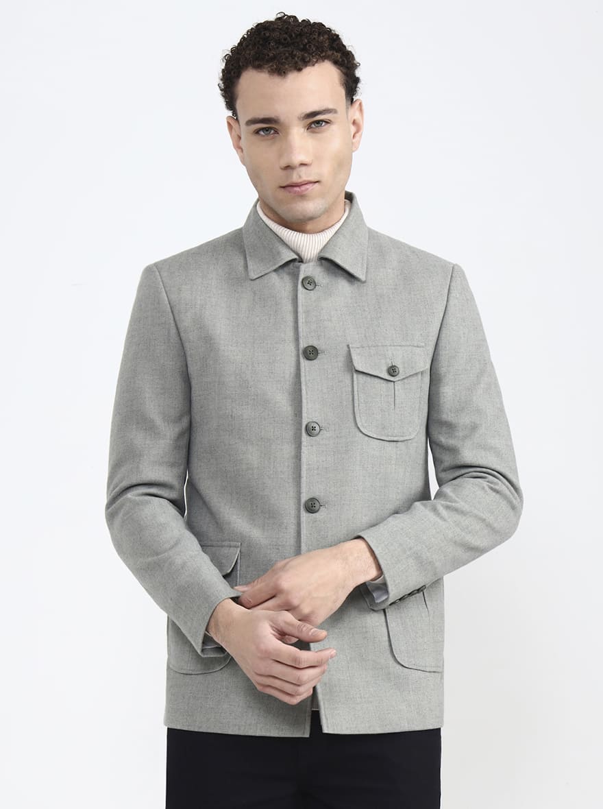 Olive Grey Solid Regular Fit Blazer | JB X JB