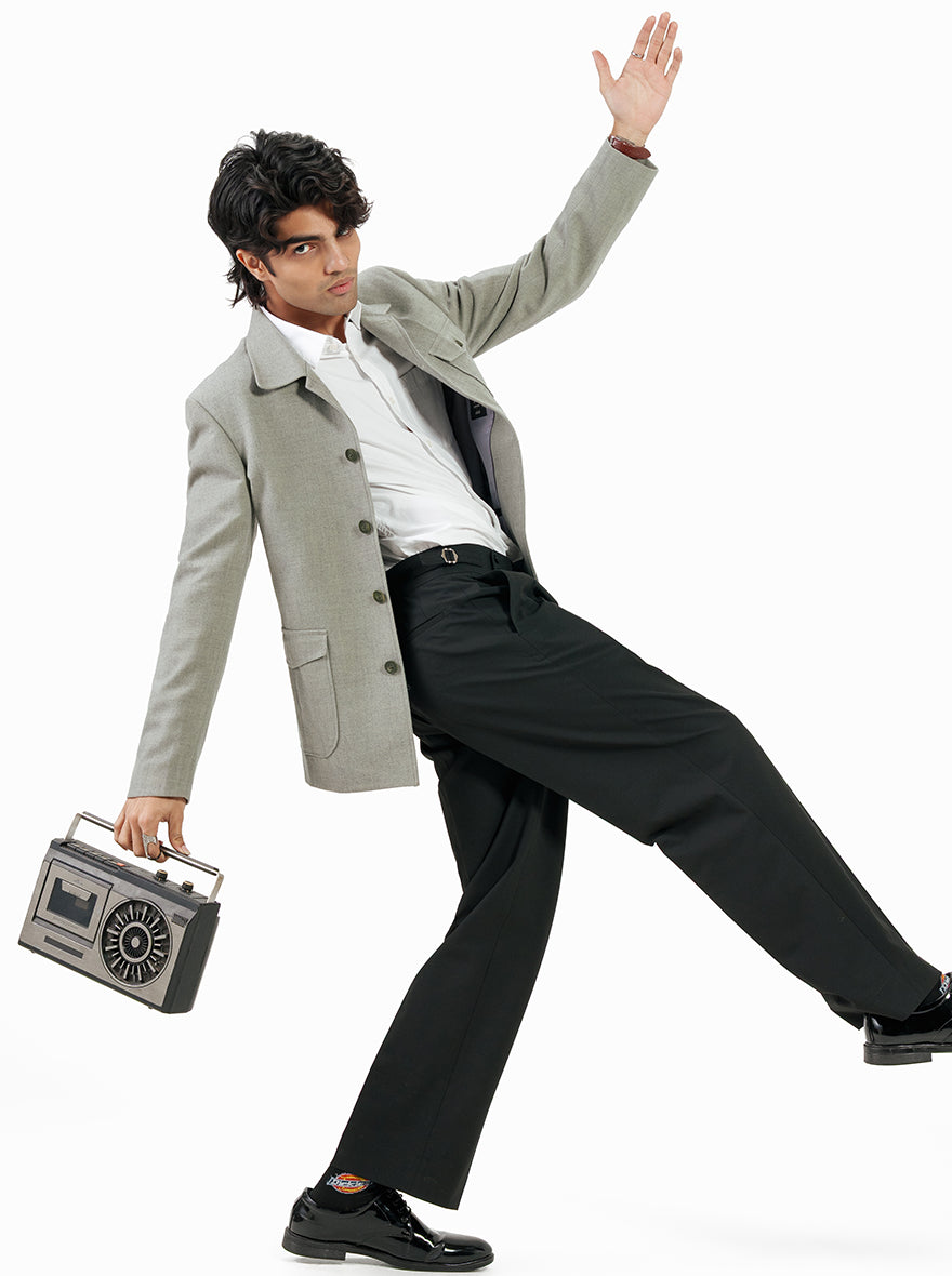 Olive Grey Solid Regular Fit Blazer | JB X JB