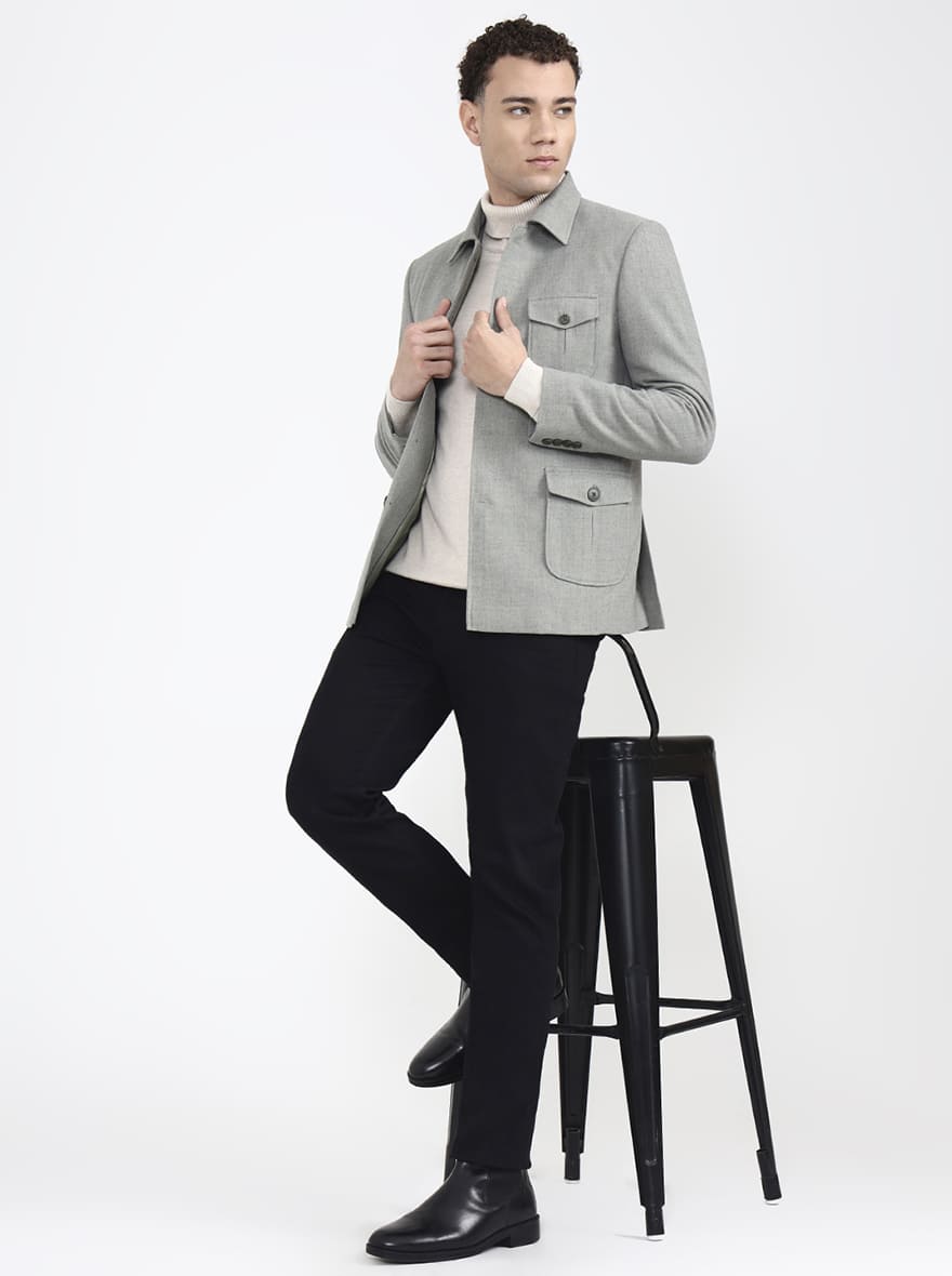 Olive Grey Solid Regular Fit Blazer | JB X JB