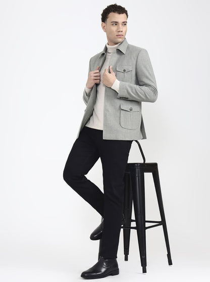 Olive Grey Solid Regular Fit Blazer | JB X JB