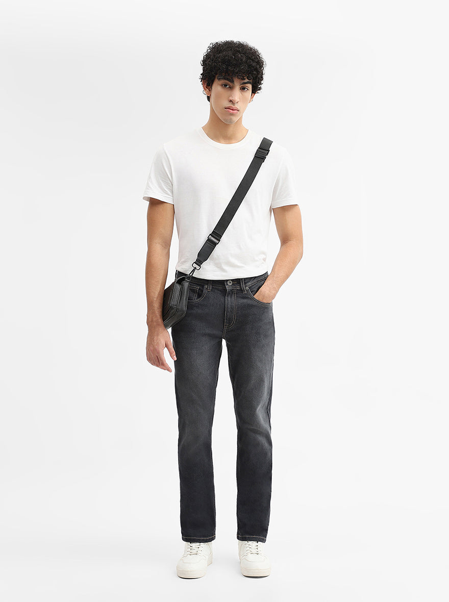 Charcoal Grey Solid Straight Fit Jeans | Greenfibre