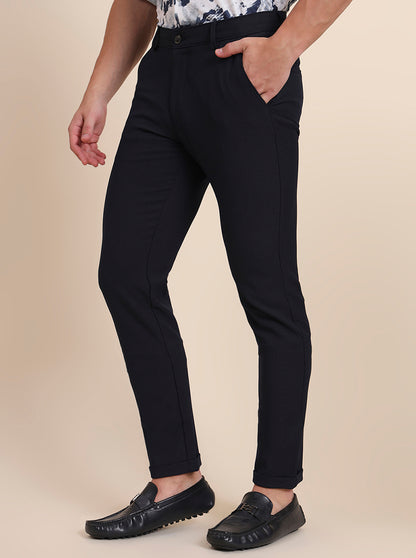 Blue Solid Slim Fit Club Wear Trouser | JB Studio