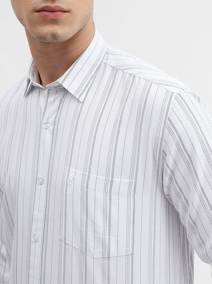 White Striped Smart Fit Semi Casual Shirt | Greenfibre