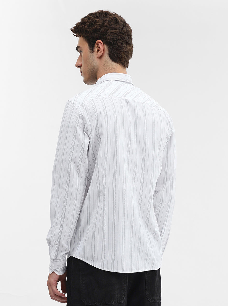 White Striped Smart Fit Semi Casual Shirt | Greenfibre