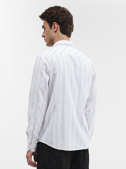 White Striped Smart Fit Semi Casual Shirt | Greenfibre
