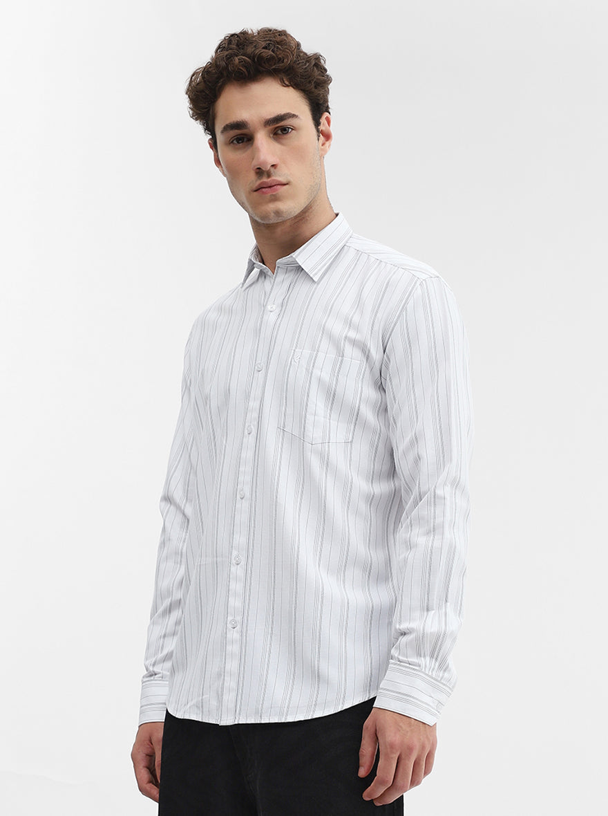 White Striped Smart Fit Semi Casual Shirt | Greenfibre