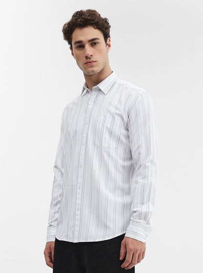 White Striped Smart Fit Semi Casual Shirt | Greenfibre