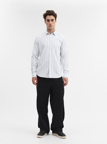 White Striped Smart Fit Semi Casual Shirt | Greenfibre