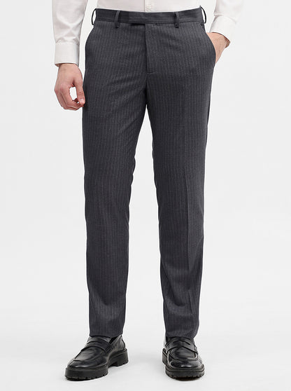 Grey Striped Super Slim Fit Formal Trouser | JadeBlue Youth