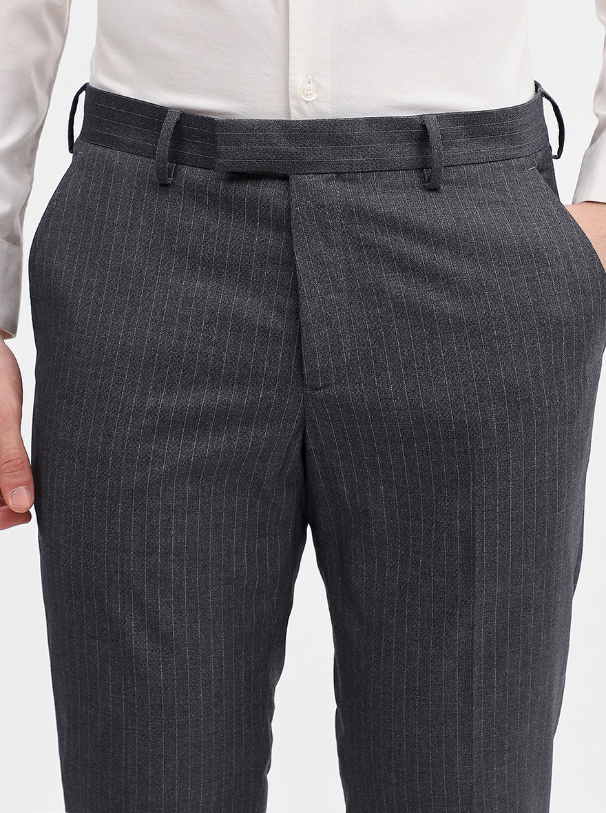 Grey Striped Super Slim Fit Formal Trouser | JadeBlue Youth