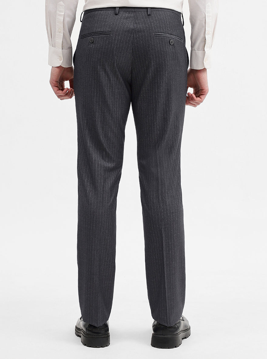 Grey Striped Super Slim Fit Formal Trouser | JadeBlue Youth