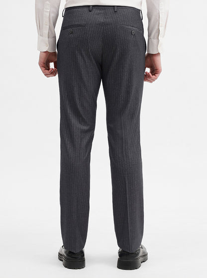 Grey Striped Super Slim Fit Formal Trouser | JadeBlue Youth