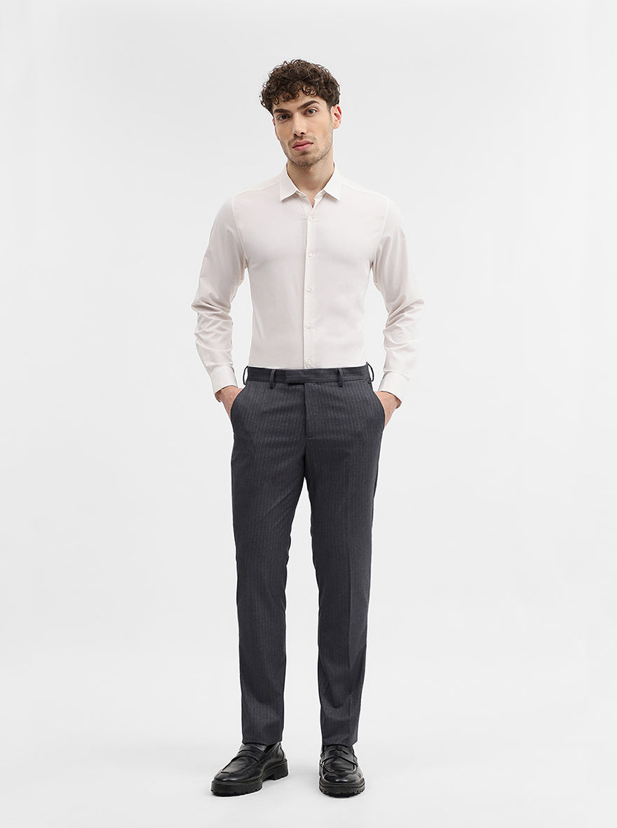 Grey Striped Super Slim Fit Formal Trouser | JadeBlue Youth