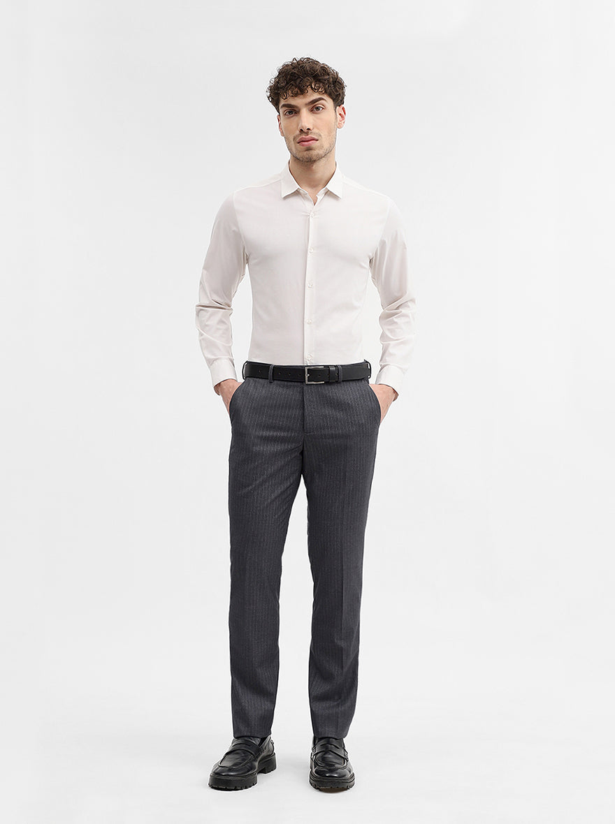 Grey Striped Super Slim Fit Formal Trouser | JadeBlue Youth
