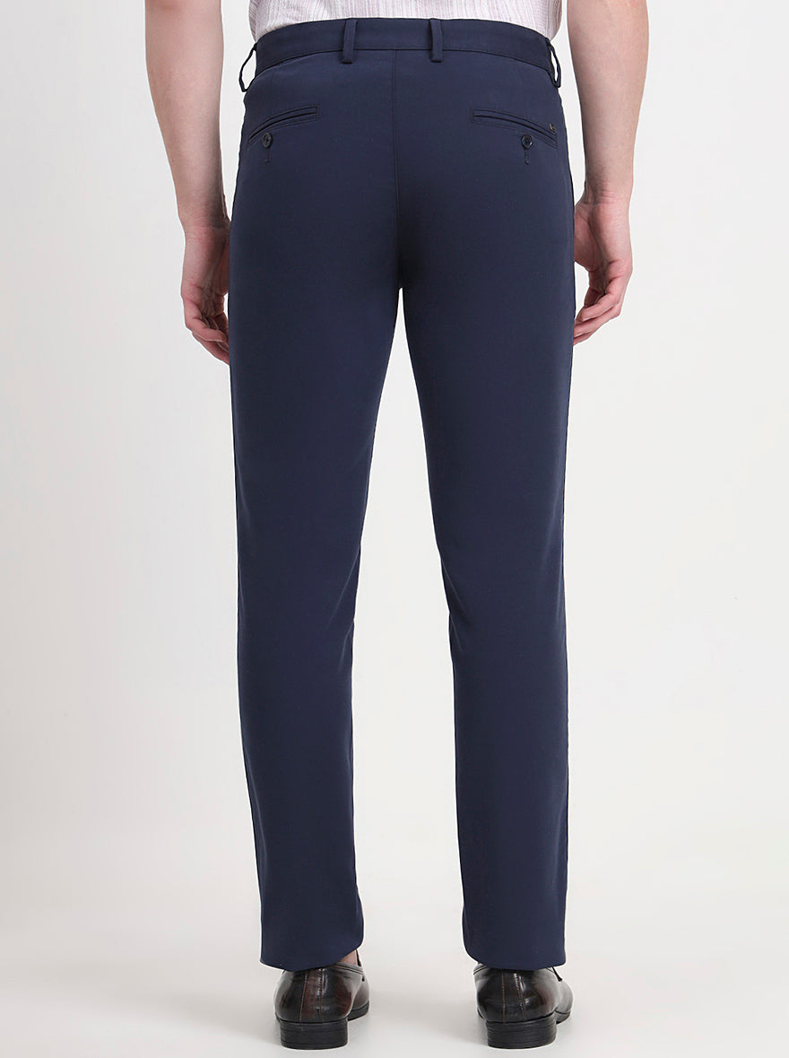 Navy Blue Solid Slim Fit Casual Trouser | JadeBlue