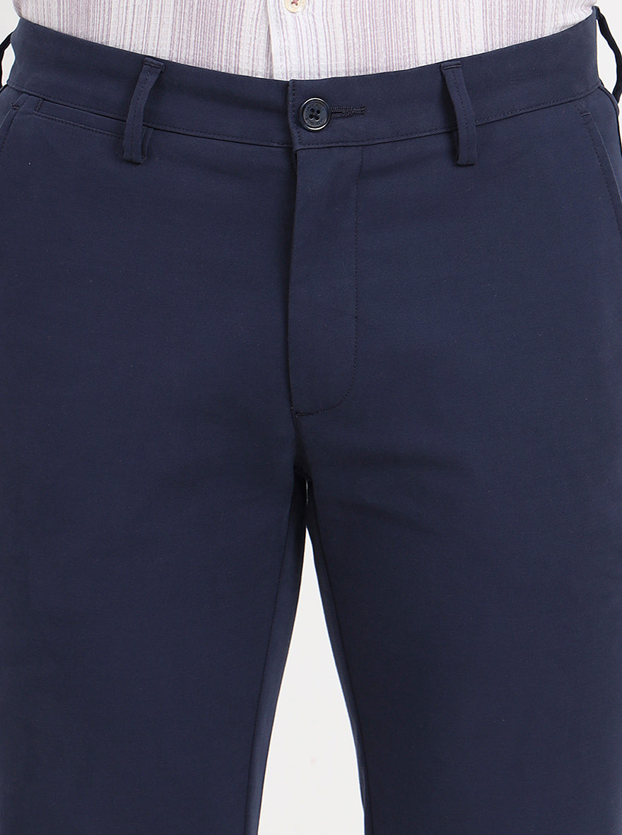 Navy Blue Solid Slim Fit Casual Trouser | JadeBlue