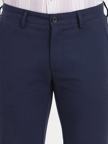 Navy Blue Solid Slim Fit Casual Trouser | JadeBlue