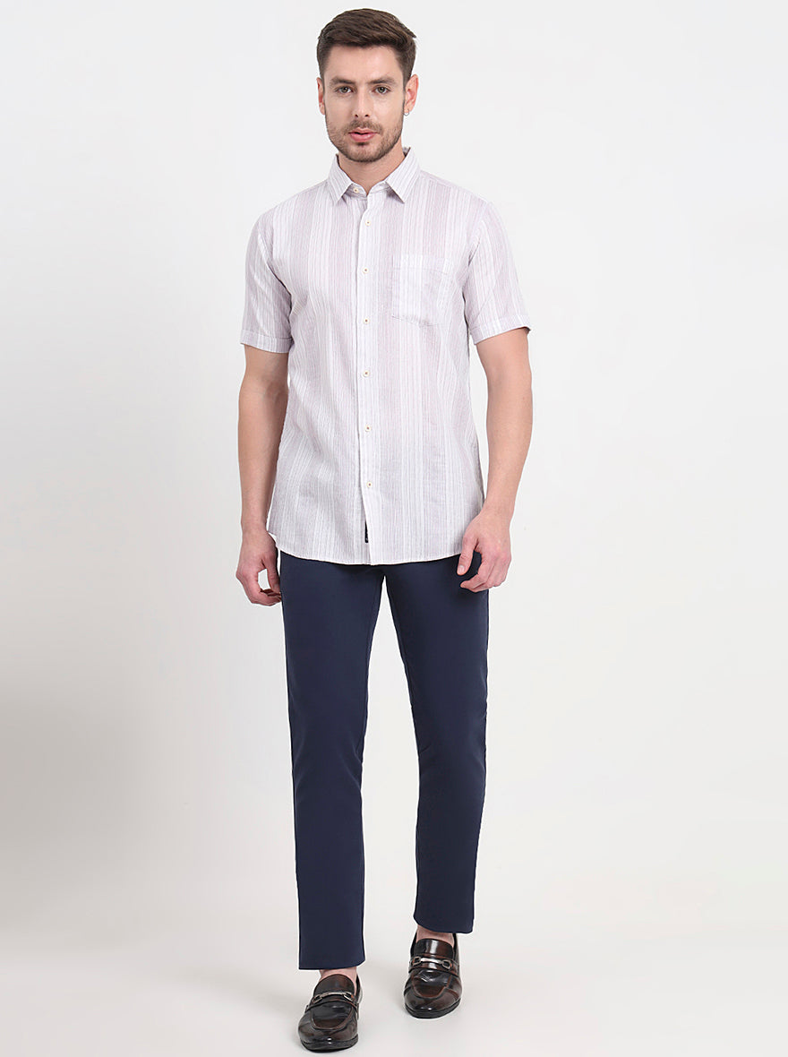 Navy Blue Solid Slim Fit Casual Trouser | JadeBlue
