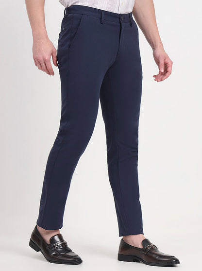 Navy Blue Solid Slim Fit Casual Trouser | JadeBlue