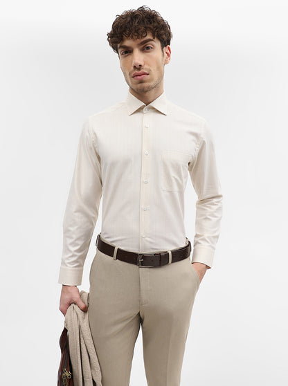 Yellow & Beige Striped Slim Fit Formal Shirt | Metal
