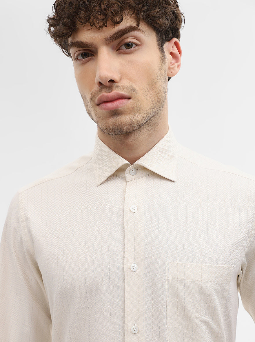 Yellow & Beige Striped Slim Fit Formal Shirt | Metal