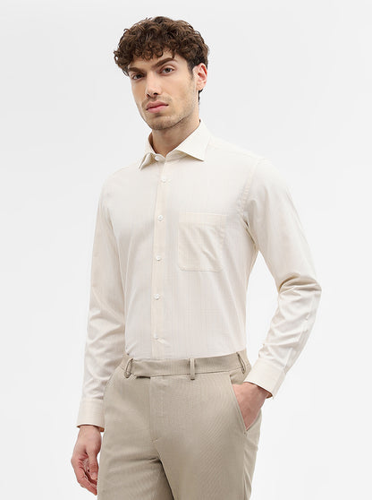 Yellow & Beige Striped Slim Fit Formal Shirt | Metal