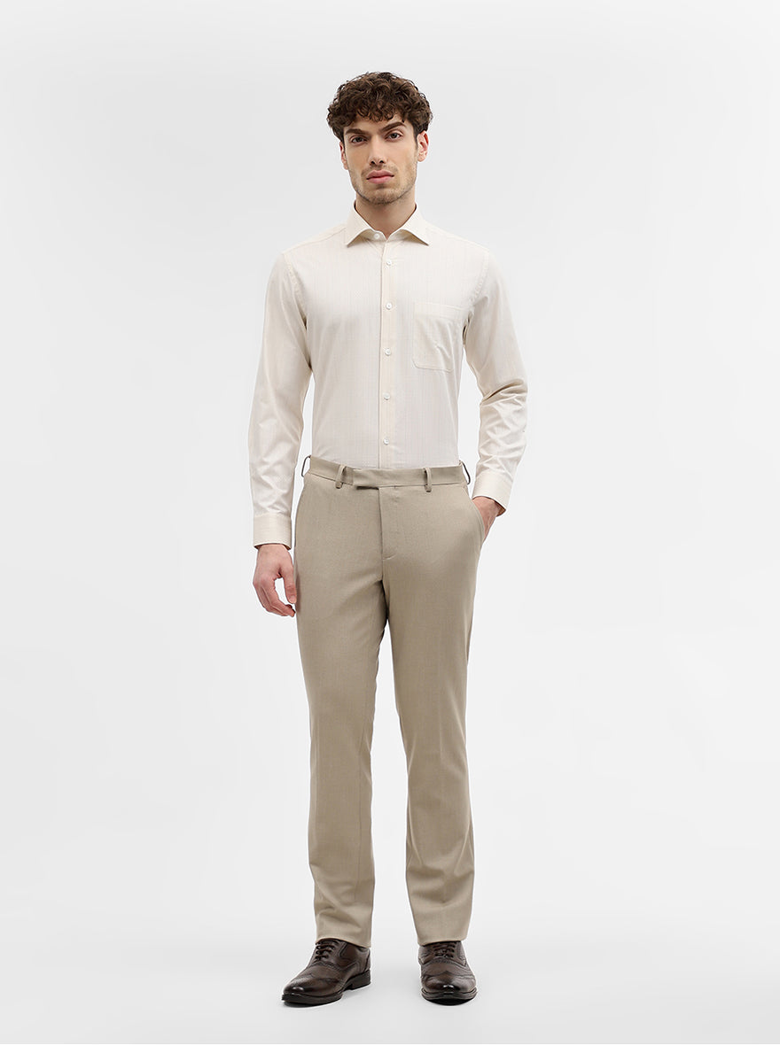 Yellow & Beige Striped Slim Fit Formal Shirt | Metal