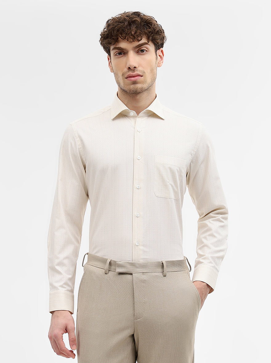 Yellow & Beige Striped Slim Fit Formal Shirt | Metal