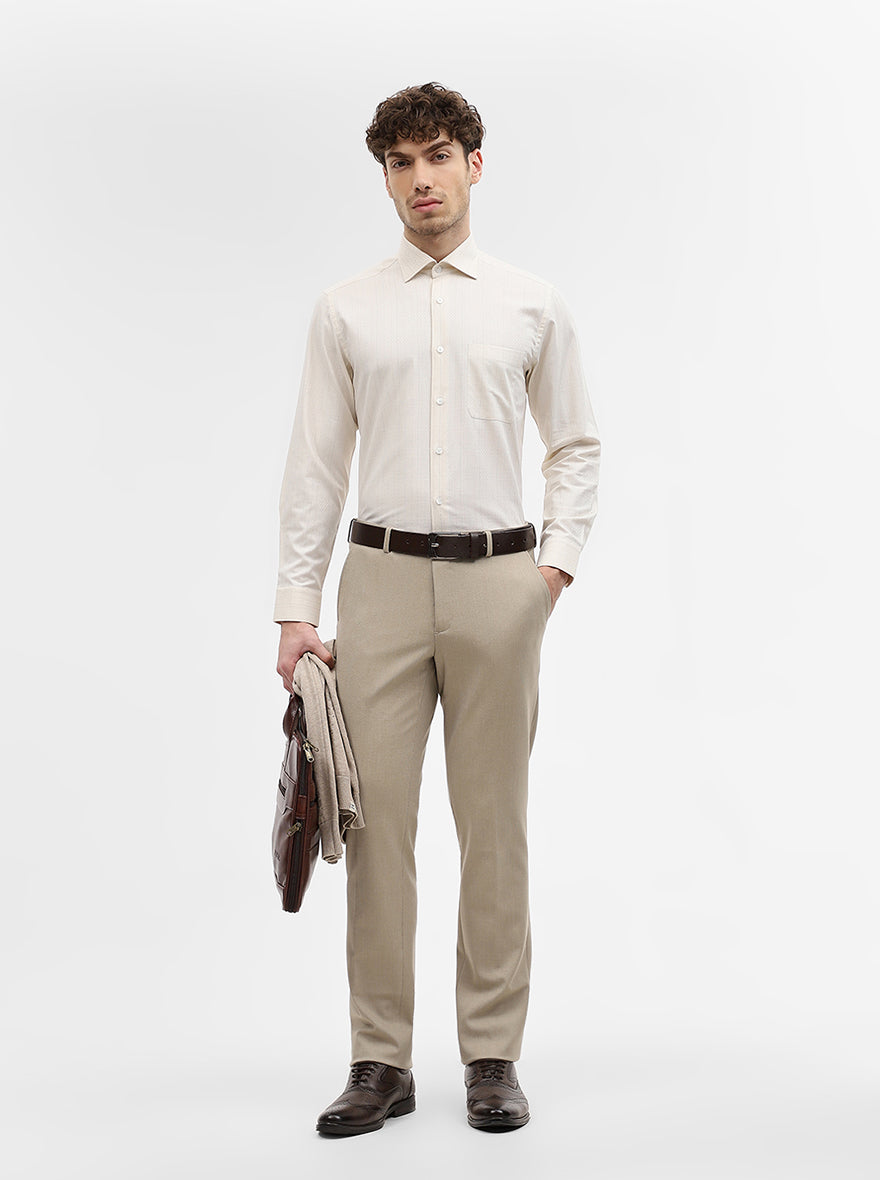Yellow & Beige Striped Slim Fit Formal Shirt | Metal