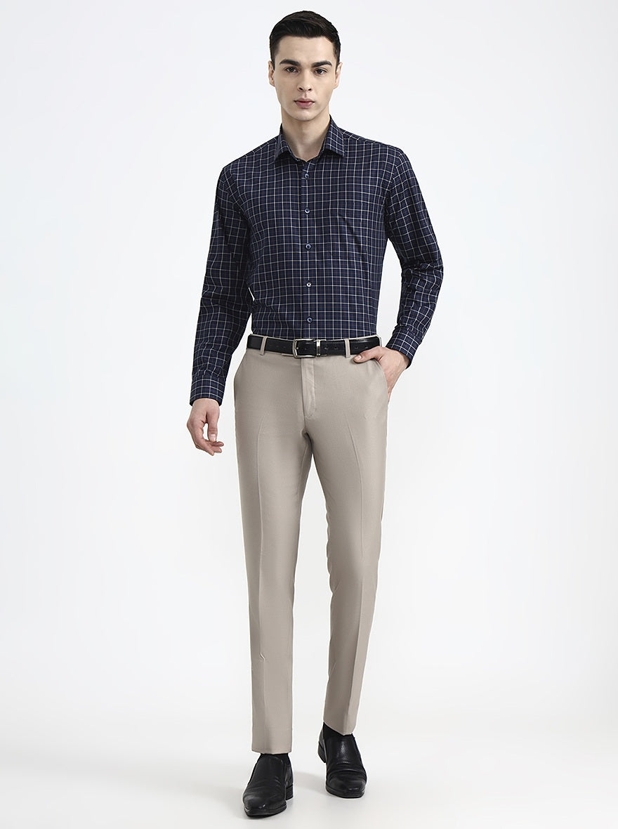 Navy & Yellow Checked Regular Fit Formal Shirt | JadeBlue