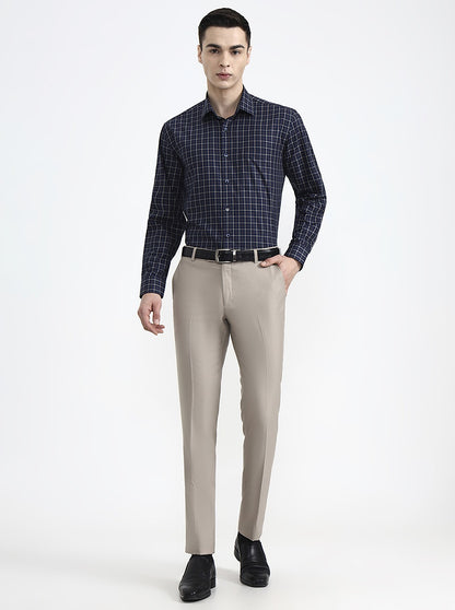 Navy & Yellow Checked Regular Fit Formal Shirt | JadeBlue