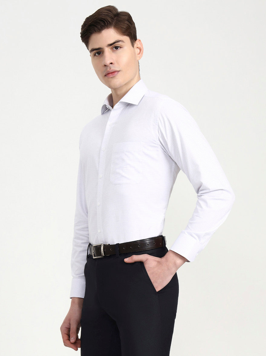 White & Grey Checked Slim Fit Formal Shirt | Metal