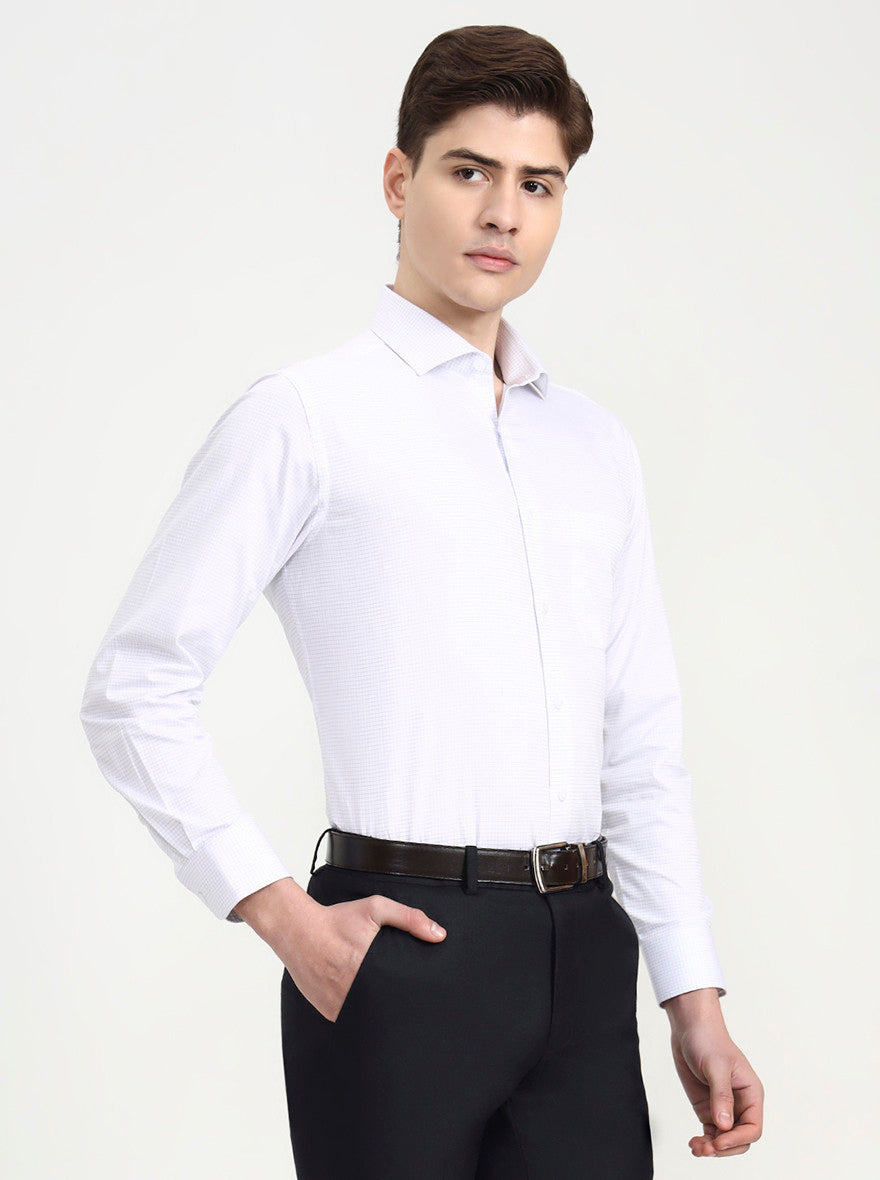 White & Grey Checked Slim Fit Formal Shirt | Metal