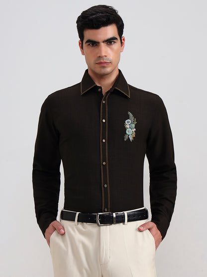Brown Solid Slim Fit Party Wear Shirt | Wyre