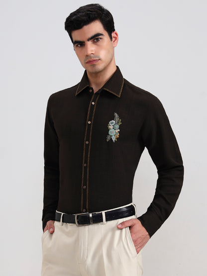 Brown Solid Slim Fit Party Wear Shirt | Wyre