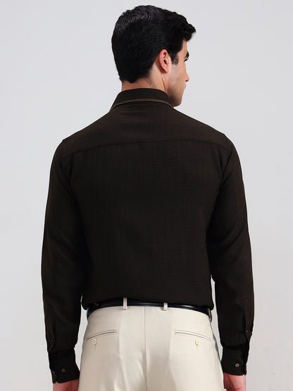 Brown Solid Slim Fit Party Wear Shirt | Wyre